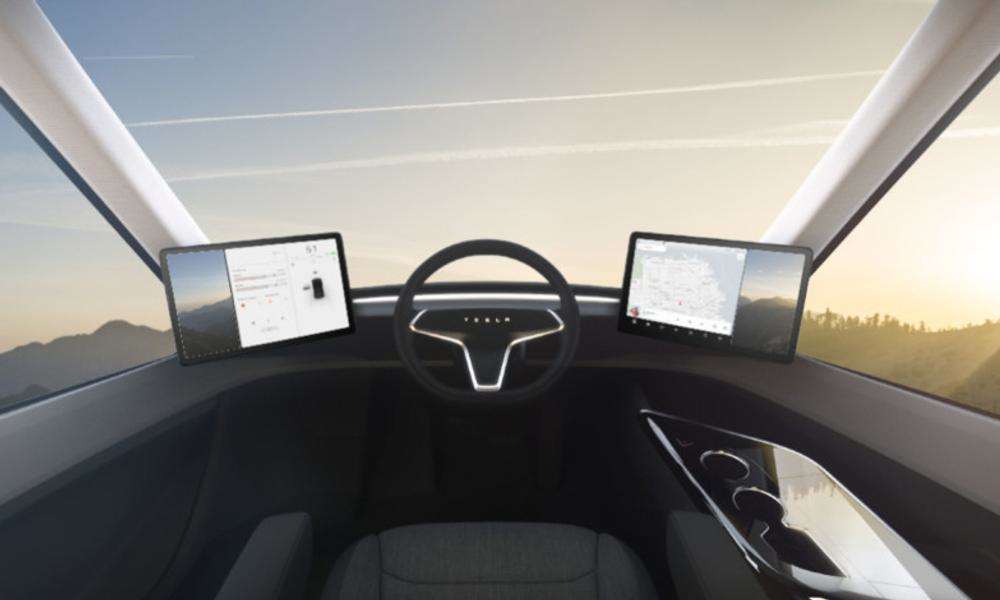 Skärmarna flimrar och blir svarta vilket ska vara anledningen till att en Tesla Semi tvingats bärgas. Foto: Tesla.