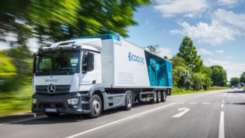 Enligt Bierbichler förbrukar lastbilar med Ecooltec TM182 upp till 2 l/100 km mindre diesel än jämförbara fordon och på grund av den låga egenvikten på TM182 är det också mindre vikt på framaxeln, vilket resulterar i mindre däckslitage. Foto: Bierbichler.